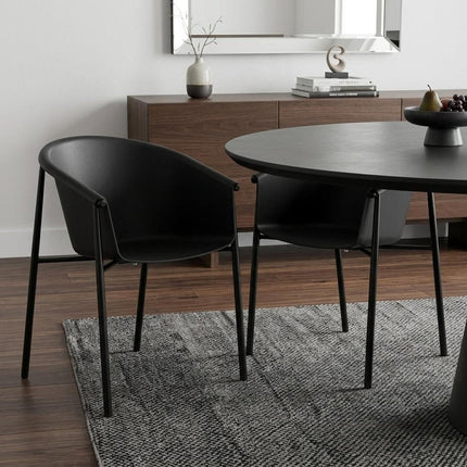 Set of Two Black Metal and Heavy Duty Plastic Dining Arm Chairs HomeRoots