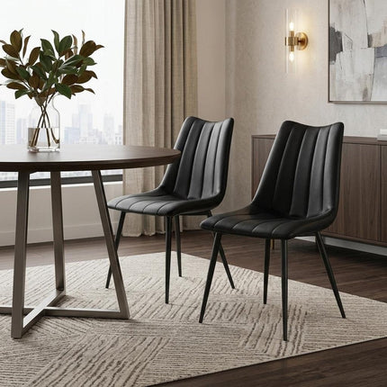 Set of Two Black Faux Leather Dining Side Chairs HomeRoots