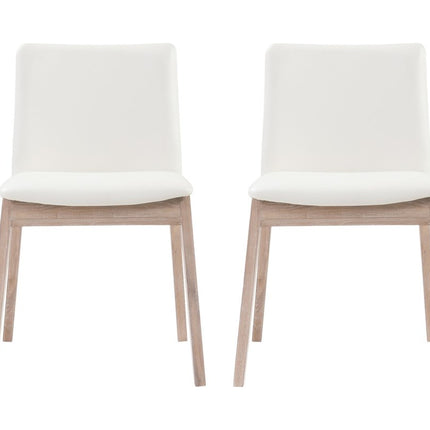 Set of Two White and Natural Faux Leather Dining Side Chairs HomeRoots