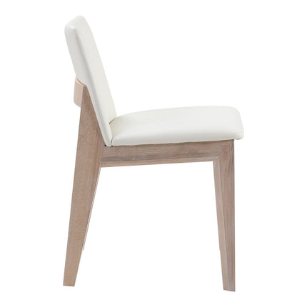 Set of Two White and Natural Faux Leather Dining Side Chairs HomeRoots