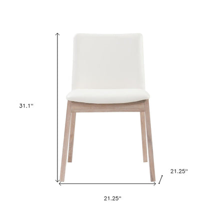 Set of Two White and Natural Faux Leather Dining Side Chairs HomeRoots