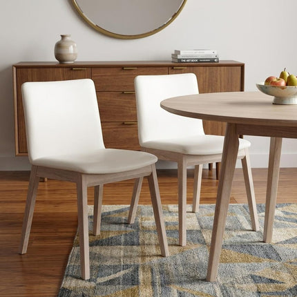 Set of Two White and Natural Faux Leather Dining Side Chairs HomeRoots