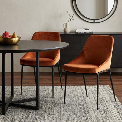 Set of Two Amber and Black Velvet Dining Side Chairs HomeRoots