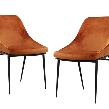 Set of Two Amber and Black Velvet Dining Side Chairs HomeRoots