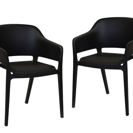 Set of Two Black Heavy Duty Plastic Open Back Dining Arm Chairs HomeRoots