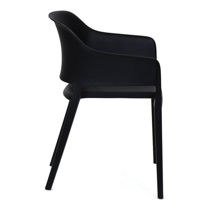 Set of Two Black Heavy Duty Plastic Open Back Dining Arm Chairs HomeRoots