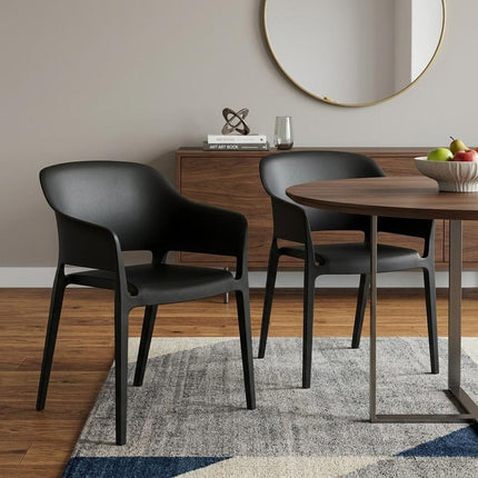 Set of Two Black Heavy Duty Plastic Open Back Dining Arm Chairs HomeRoots