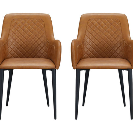 Set of Two Tan and Black Tufted Faux Leather Dining Arm Chairs HomeRoots