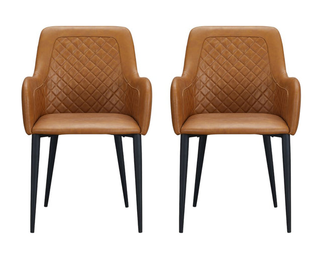 Set of Two Tan and Black Tufted Faux Leather Dining Arm Chairs HomeRoots