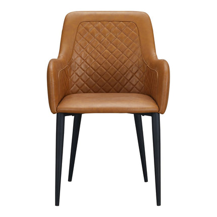 Set of Two Tan and Black Tufted Faux Leather Dining Arm Chairs HomeRoots