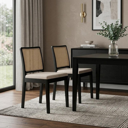Set of Two Black Fabric Dining Side Chairs HomeRoots