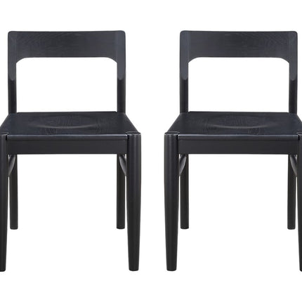 Set of Two Black Solid Wood Open Back Dining Side Chairs
