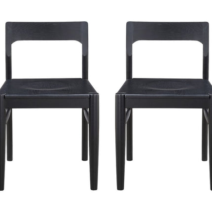 Set of Two Black Solid Wood Open Back Dining Side Chairs HomeRoots