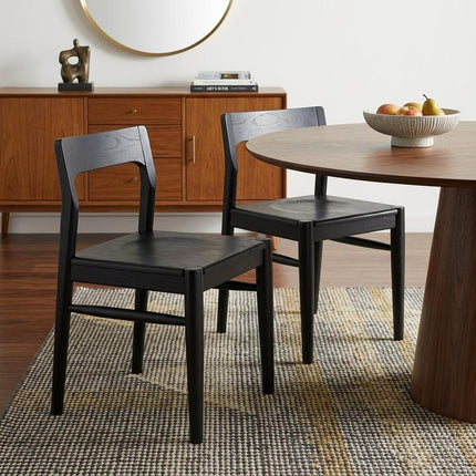 Set of Two Black Solid Wood Open Back Dining Side Chairs HomeRoots