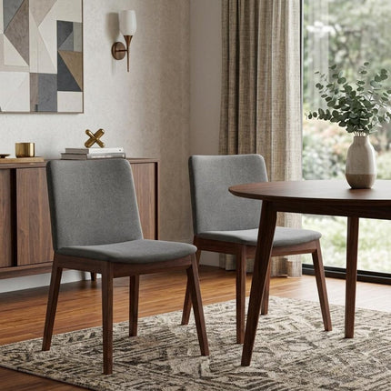 Set of Two Gray and Brown Fabric Dining Side Chairs HomeRoots
