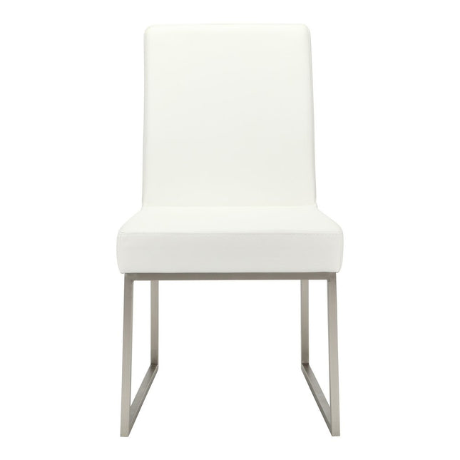 Set of Two White and Silver Faux Leather Dining Side Chairs