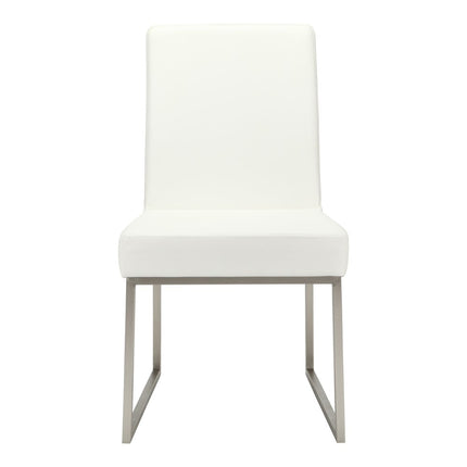 Set of Two White and Silver Faux Leather Dining Side Chairs HomeRoots