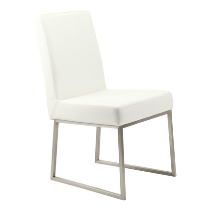 Set of Two White and Silver Faux Leather Dining Side Chairs HomeRoots