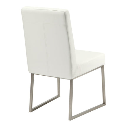 Set of Two White and Silver Faux Leather Dining Side Chairs