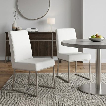 Set of Two White and Silver Faux Leather Dining Side Chairs HomeRoots