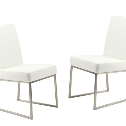 Set of Two White and Silver Faux Leather Dining Side Chairs