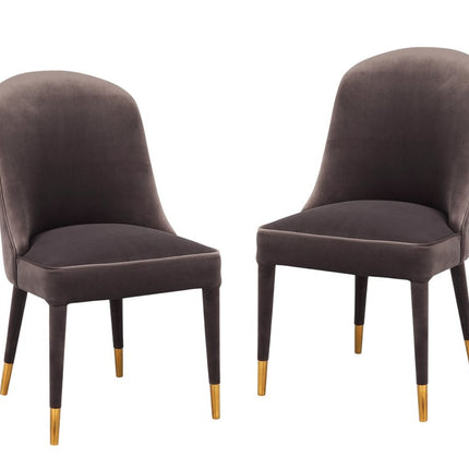 Set of Two Gray Black and Gold Velvet Dining Side Chairs HomeRoots