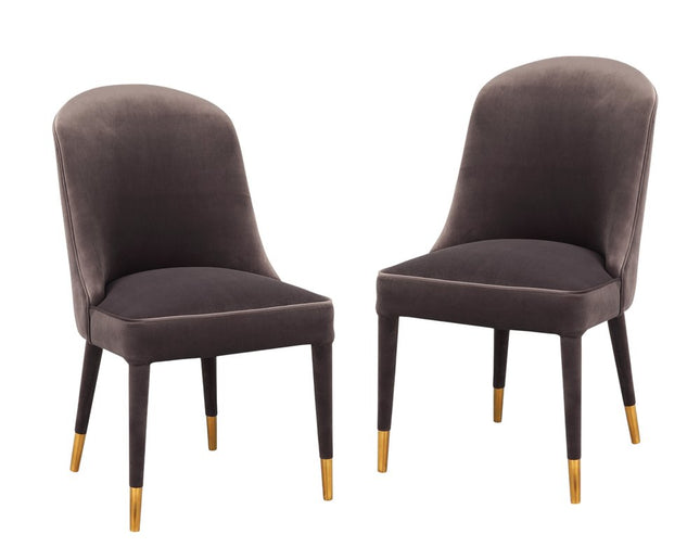 Set of Two Gray Black and Gold Velvet Dining Side Chairs HomeRoots