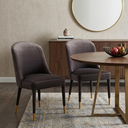 Set of Two Gray Black and Gold Velvet Dining Side Chairs HomeRoots