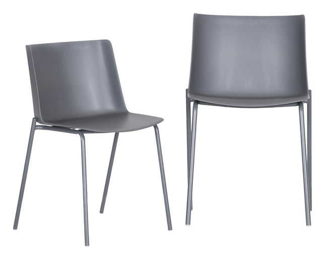 Set of Two Gray Steel and Heavy Duty Plastic Dining Side Chairs HomeRoots