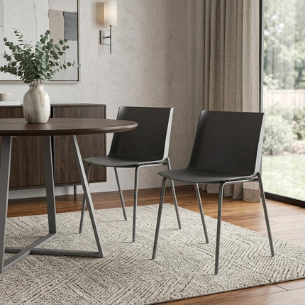 Set of Two Gray Steel and Heavy Duty Plastic Dining Side Chairs HomeRoots