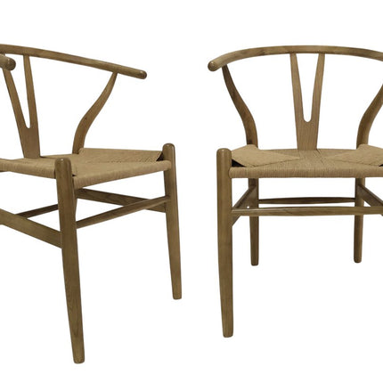 Set of Two Natural Solid Wood Wishbone Back Dining Arm Chairs HomeRoots