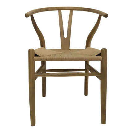Set of Two Natural Solid Wood Wishbone Back Dining Arm Chairs HomeRoots