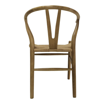 Set of Two Natural Solid Wood Wishbone Back Dining Arm Chairs HomeRoots