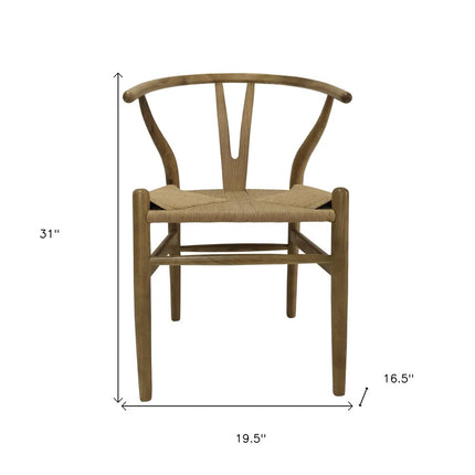 Set of Two Natural Solid Wood Wishbone Back Dining Arm Chairs HomeRoots