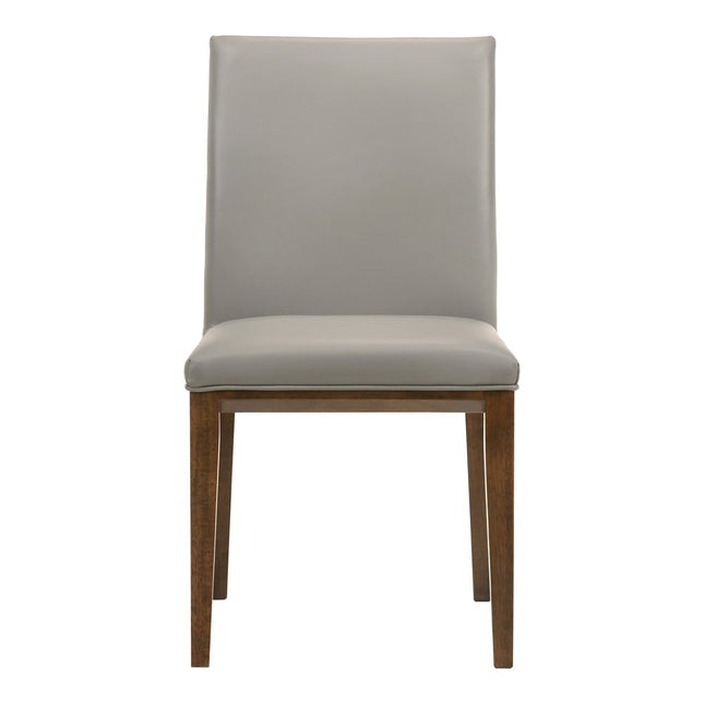 Set of Two Gray and Brown Leather Dining Side Chairs
