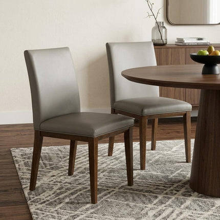 Set of Two Gray and Brown Leather Dining Side Chairs HomeRoots