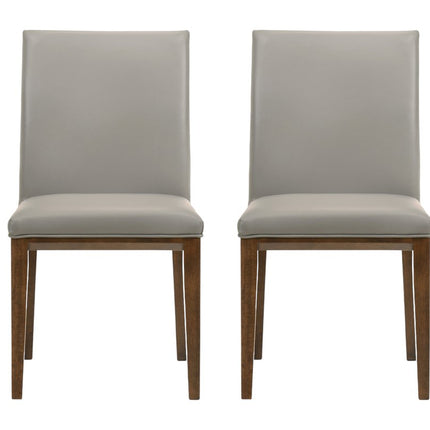 Set of Two Gray and Brown Leather Dining Side Chairs HomeRoots