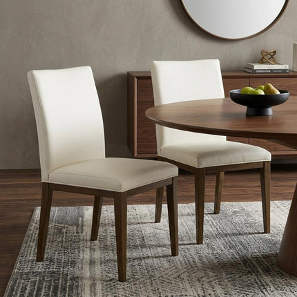 Set of Two White and Brown Leather Dining Side Chairs HomeRoots
