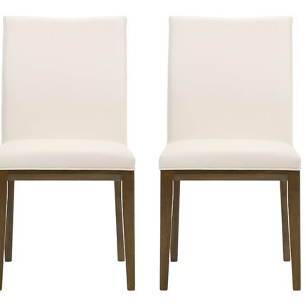 Set of Two White and Brown Leather Dining Side Chairs HomeRoots