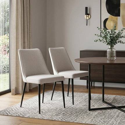Set of Two White and Black Fabric Dining Side Chairs HomeRoots