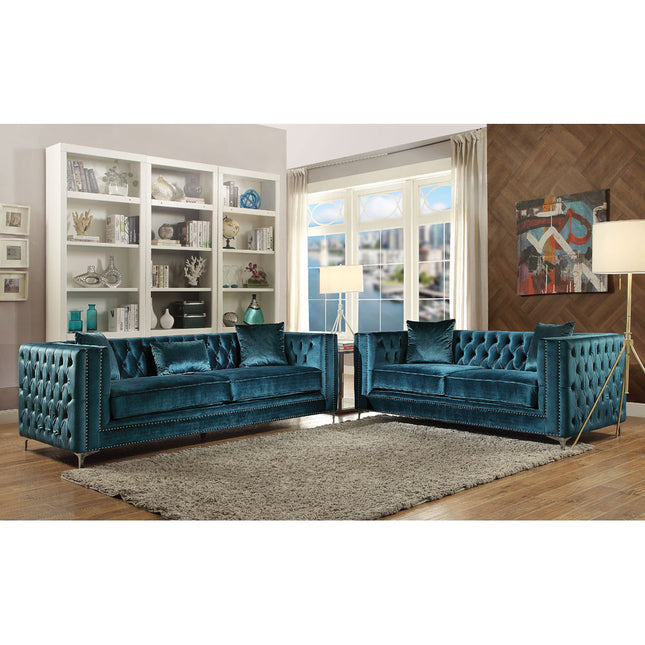 ACME 52790 Gillian Sofa with 3 Pillows, Dark Teal Velvet