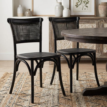 Set of Two Black Rattan Open Back Dining Side Chairs HomeRoots