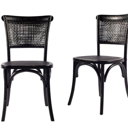 Set of Two Black Rattan Open Back Dining Side Chairs HomeRoots