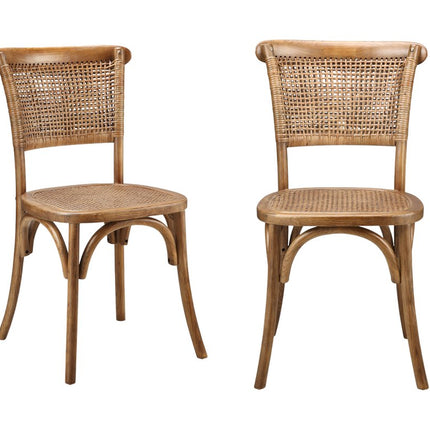 Set of Two Brown Rattan Open Back Dining Side Chairs HomeRoots