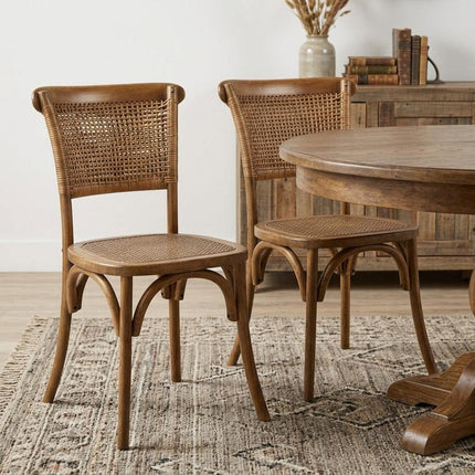 Set of Two Brown Rattan Open Back Dining Side Chairs HomeRoots