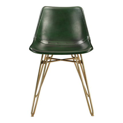 Set of Two Green and Gold Leather Dining Side Chairs HomeRoots