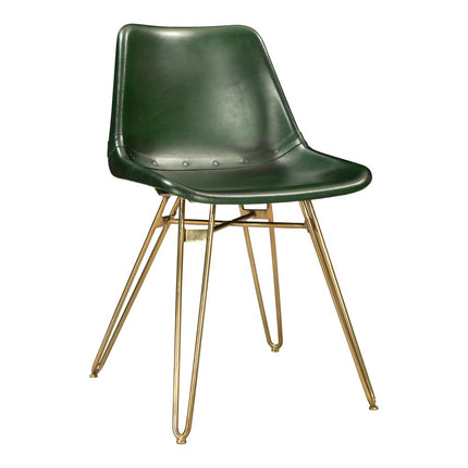 Set of Two Green and Gold Leather Dining Side Chairs HomeRoots