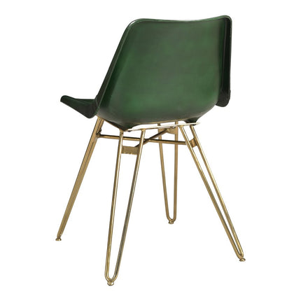 Set of Two Green and Gold Leather Dining Side Chairs HomeRoots