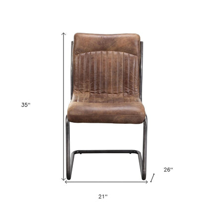 Set of Two Brown and Black Leather Dining Side Chairs HomeRoots