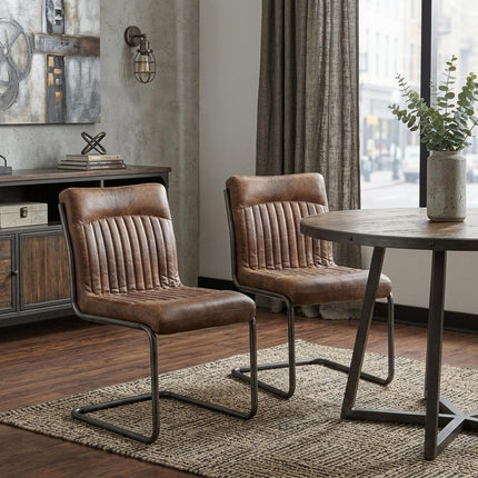 Set of Two Brown and Black Leather Dining Side Chairs HomeRoots
